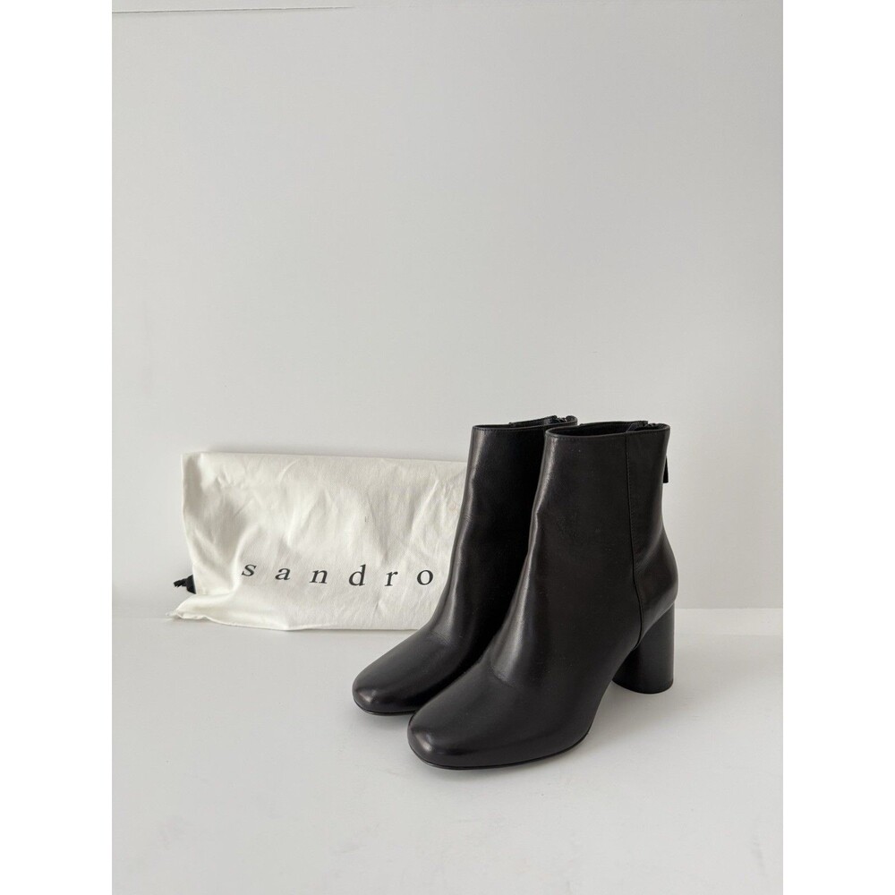 Sandro Black Leather Block Heel Ankle Boots - Size 36 - Brand New